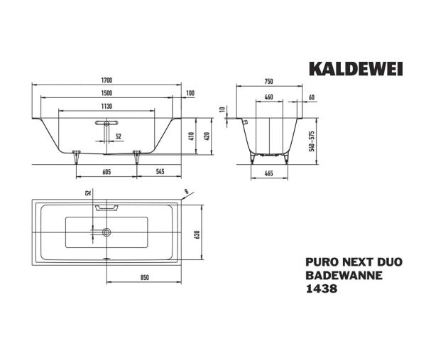 Kaldewei Puro Next Duo Rechteck-Badewanne 170x75cm Mod.1438