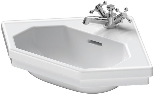 Duravit Serie 1930 Eck-Handwaschbecken oktogonal 59,5x45cm, mit Hahnloch und Überlauf, WonderGliss, weiß 07934200001