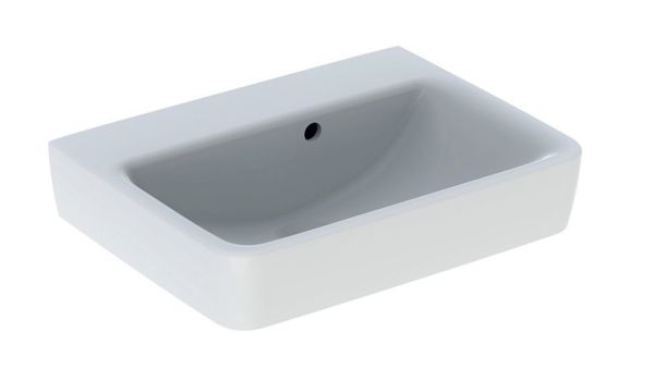 Geberit Renova Plan Handwaschbecken mit asymmetrischen Überlauf, ohne Hahnloch, 50x38cm, weiß