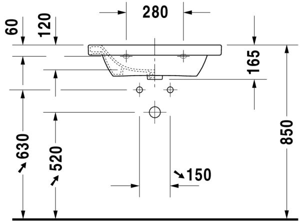 Duravit DuraStyle Waschtisch 65x48cm, mit Überlauf, ohne Wondergliss, weiß 2320650000