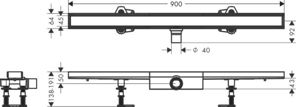 Hansgrohe RainDrain Compact Komplettset Duschrinne befliesbar für flache Installation, 90cm 56169000