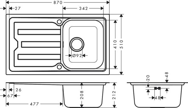 Hansgrohe S44 S440-F342 Edelstahl-Einbauspüle 87x51cm, autom. Ablaufgarnitur, edelstahl