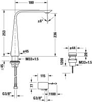 Vorschau: Duravit D.1 2-Loch Elektronikarmatur XL mit Steckernetzteil, techn. Zeichnung