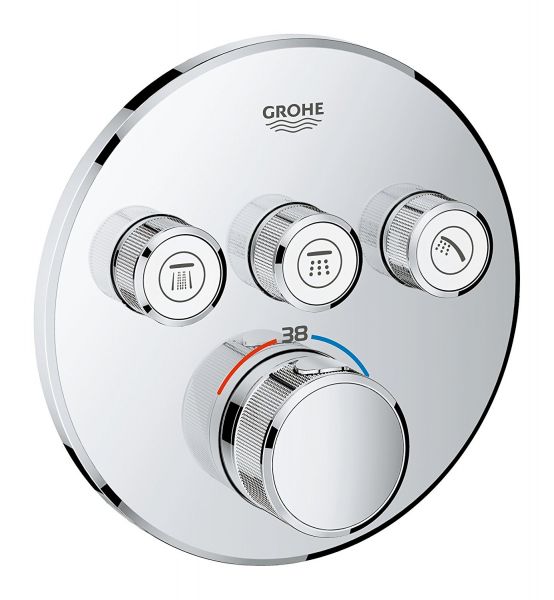 Grohe Grohtherm SmartControl Thermostat mit 3 Absperrventilen, Fertigmontageset rund, chrom 29121000