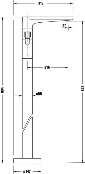 Duravit Tulum Einhebel-Wannenmischer bodenstehend, schwarz, TU5250000046 technische Zeichnung