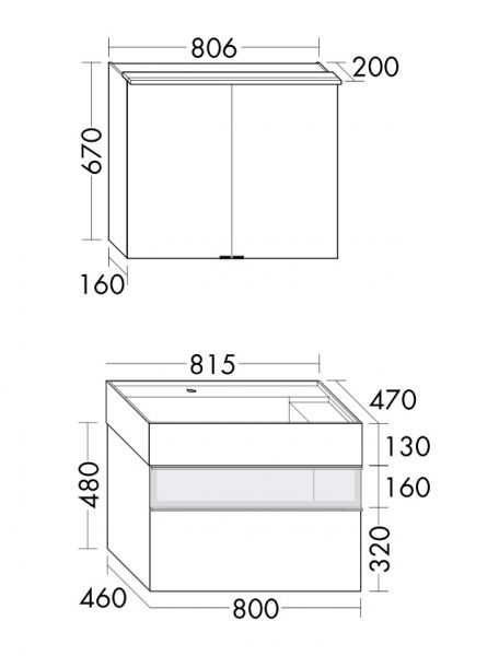 Burgbad Yumo Badmöbel-Set 81,5cm, Spiegelschrank, Mineralguss-Waschtisch und WT-Unterschrank