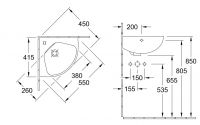 Vorschau: Villeroy&Boch O.Novo Eck-Handwaschbecken Compact,1 Hahnloch, mit Überlauf Schenkellänge 41,5cm