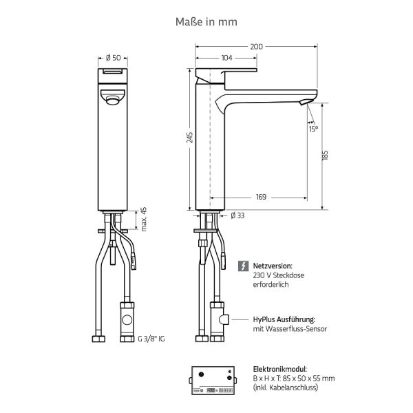 WimTec PROOF K4 HyPlus Küchenarmatur Hochdruck-Mischwasser 230V Netzbetrieb, chrom