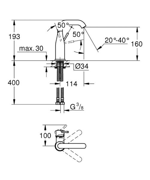 Grohe Essence Einhand-Waschtischbatterie, M-Size, schwenkbarer Auslauf, glatter Körper, chrom