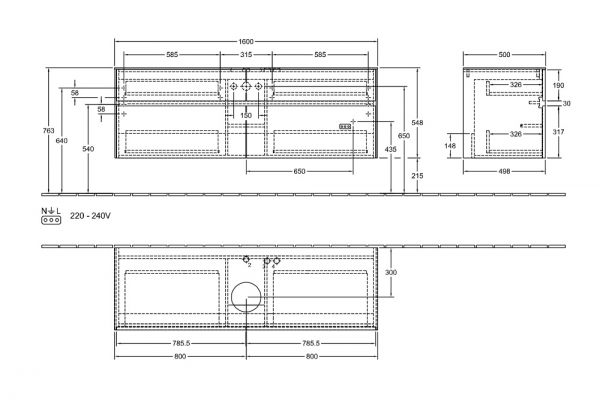 Villeroy&Boch Collaro Waschtischunterschrank 160cm für Aufsatzwaschtisch 4A18/4