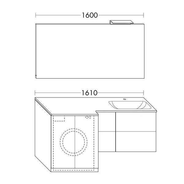 Burgbad Sys30 Badmöbel-Set 161cm mit Waschmaschinenschrank und Spiegel