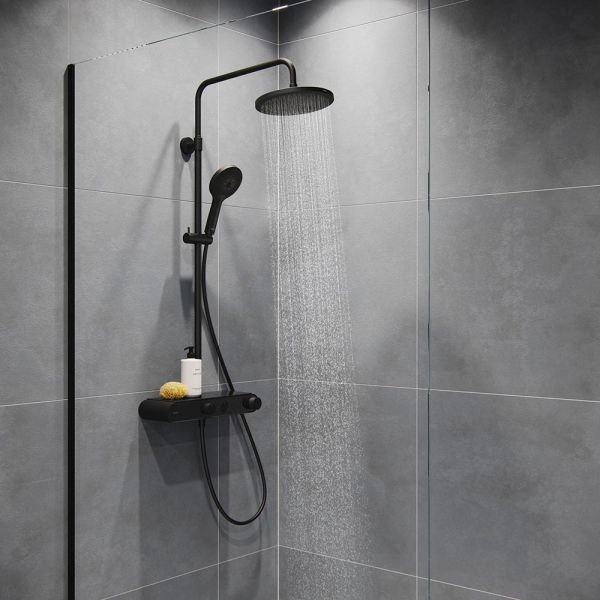Duravit ShowerSystem Duschsystem mit Thermostat, Ablage, schwarz matt