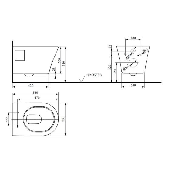TOTO ES SERIES WC randlos Tornado Flush, wandhängend Tiefspüler, weiß