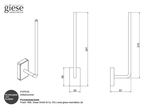 Giese Gifix 21 Ersatzpapierhalter für 2 Rollen, Kleben oder Schrauben, chrom