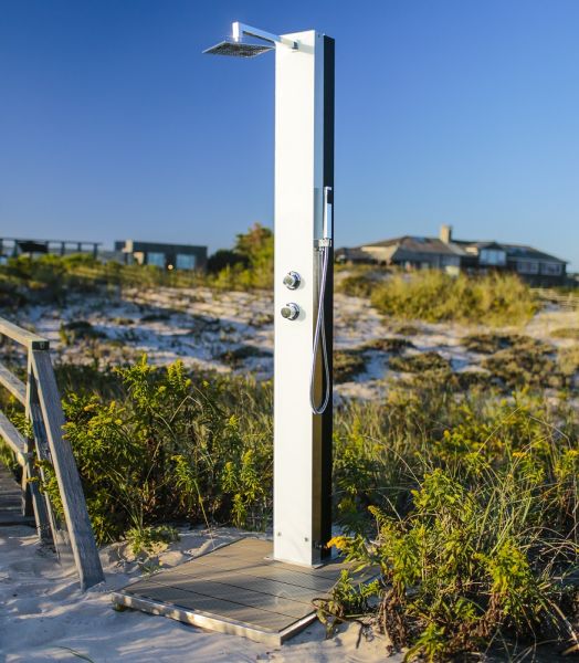 Ideal Tobago Modell 70 Gartendusche für Kalt- und Warmwasser mit Kopf-, Körper- und Handdusche, weiß