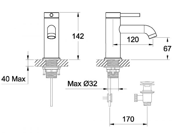 Avenarius Linie 280 Waschtisch-Einhebelmischbatterie mit Ablaufgarnitur, Auslaufhöhe 67mm, chrom