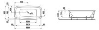 Vorschau: Laufen Palomba Einbau-Badewanne aus Sanitäracryl, 40mm Rand, inkl. Fußgestell, 180x90cm, weiß, techn. Zeichnung