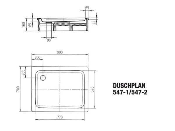 Kaldewei Duschplan Duschwanne 90x70x6,5cm, weiß 442148040001