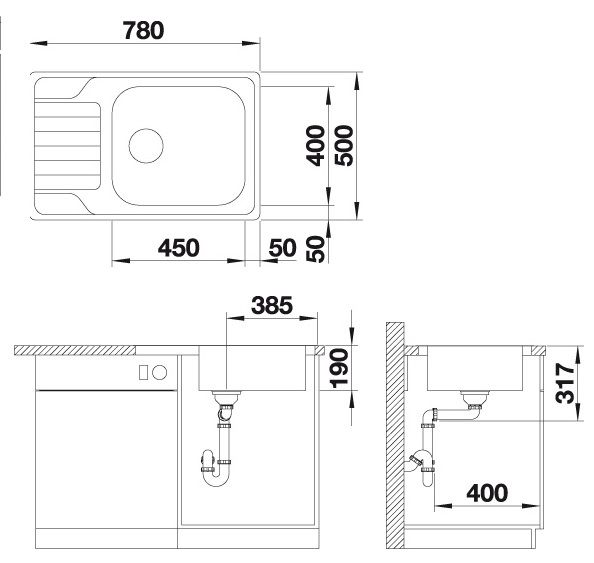 Blanco Dinas XL 6 S Compact Edelstahlspüle ohne Ablauffernbedienung, edelstahl bürstfinish