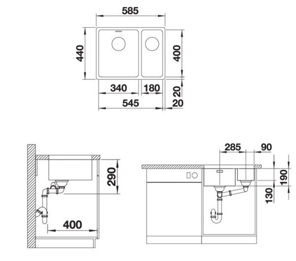 Blanco Andano 340/180-U Unterbaubecken links, edelstahl seidenglanz