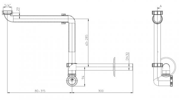 HL Raumspar-Waschtisch-Möbelsiphon DN32x5/4", weiß HL137/30