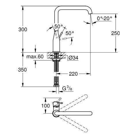 Grohe Essence Einhand-Spültischbatterie, hoher Auslauf, wassersparend