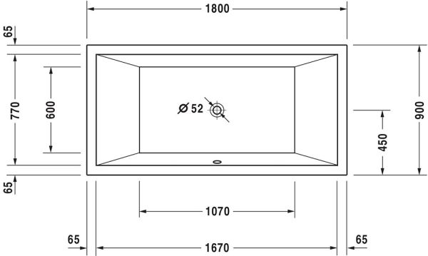 Duravit Starck Einbau-Badewanne rechteckig, Ablauf Mitte, 180x90cm, weiß