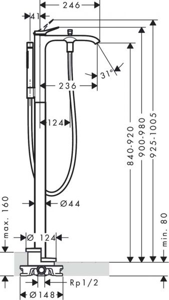 Hansgrohe Vivenis Einhebel-Wannenarmatur bodenstehend, weiß matt 75445700