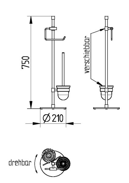 Avenarius Design-Ständer WC mit Glasfuß, mit Papierhalter und Toilettenbürstengarnitur, chrom