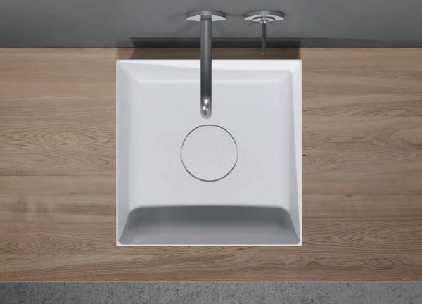 RIHO Solid Surface Thin Aufsatzwaschtisch eckig ohne Hahnloch 38x38cm, seidenmatt weiß