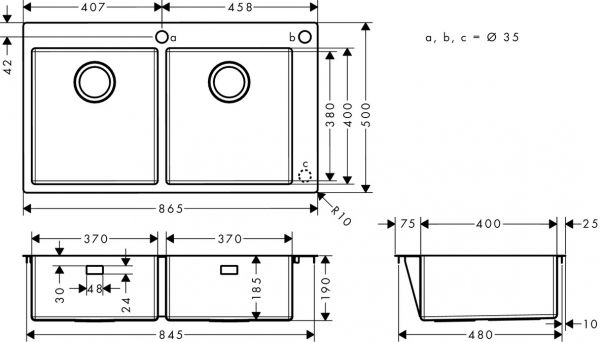 Hansgrohe S71 S712-F765 Einbauspüle 370/370, edelstahl