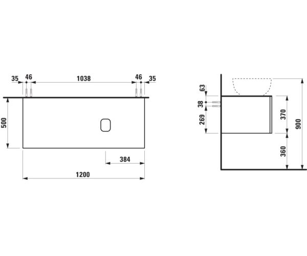 Laufen IL BAGNO ALESSI One Schubladenelement 1200, Ausschnitt rechts, zu WT H818974