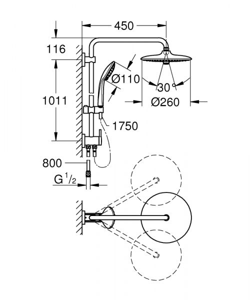 Grohe Euphoria System 260 Duschsystem mit Umstellung, chrom