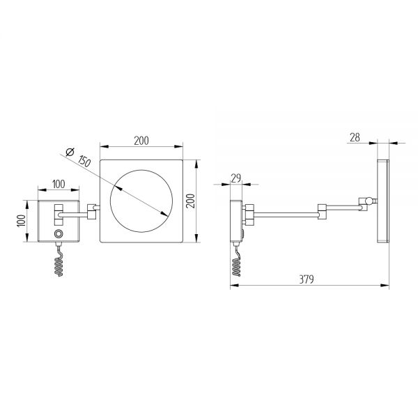 Avenarius LED-Kosmetikspiegel eckig, 5-fach, mit mit Spiralkabel, Wandmodell, chrom