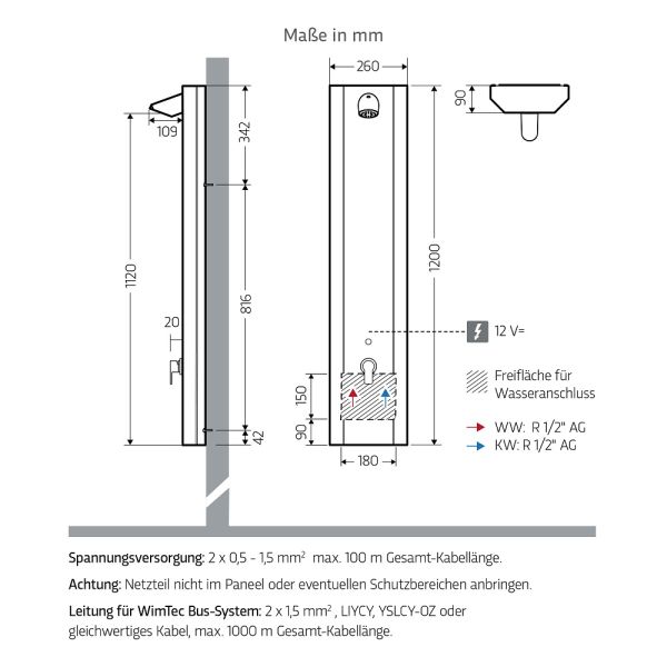 WimTec PROOF P4 HyPlus manuelles Duschpaneel 12V Netzbetrieb, weiß