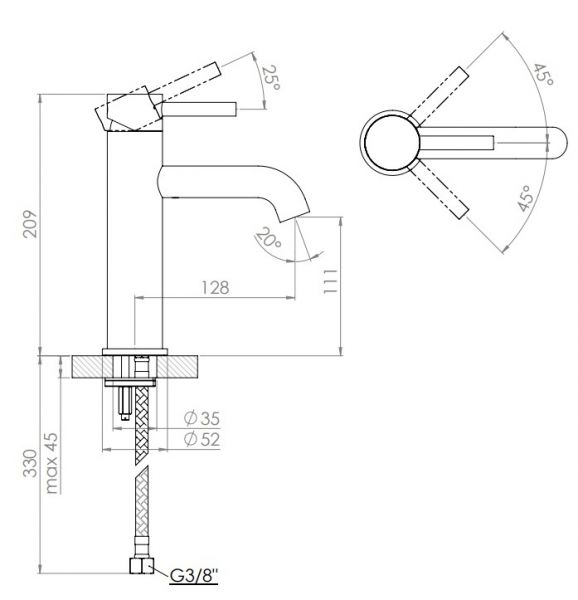 Steinberg Serie 100 Waschtisch-Einhebelmischer ohne Ablaufgarnitur, Ausladung 128mm