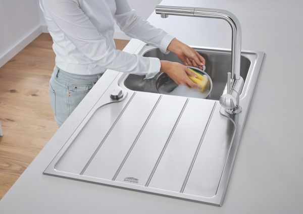 Grohe K500 45-S Edelstahlspüle mit Abtropffläche, edelstahl