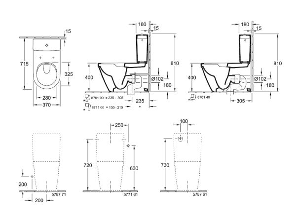 Villeroy&Boch Architectura Tiefspül-WC Kombination, bodenstehend, spülrandlos, 70x37cm, weiß 5691R001