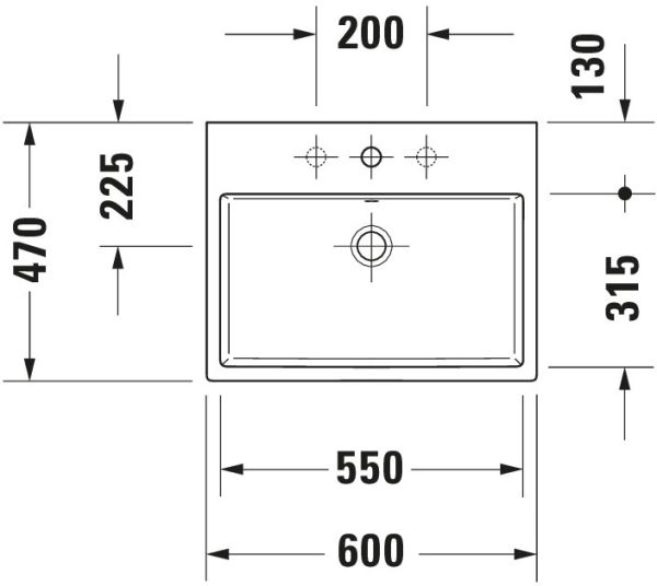 Duravit Vero Air Aufsatzbecken 60x47cm rechteckig, ohne Überlauf, mit 1 Hahnloch, WonderGliss, weiß 23526000411