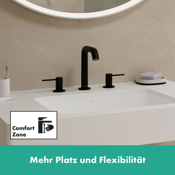 Hansgrohe Tecturis S 3-Loch Waschtischarmatur 150 mit Push-Open Ablaufgarnitur, schwarz matt