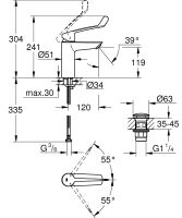Vorschau: Grohe Eurosmart Waschtischarmatur M-Size, langer Hebelgriff, chrom