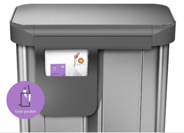 simplehuman rechteckiger Treteimer mit Doppelfach & Beutelfach, 58 Liter, edelstahl gebürstet