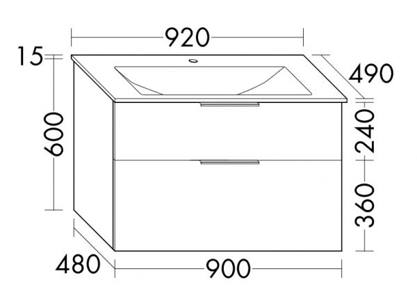 Burgbad Eqio Glas-Waschtisch 92cm mit Waschtischunterschrank, 2 Auszüge