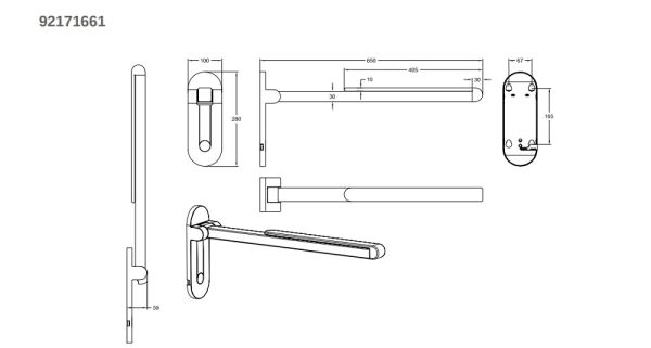 Villeroy&Boch ViCare Klappgriff mit weicher Auflage und Easy-Click-Aushängmechanismus, 65cm, chrom 921716612