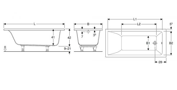 Geberit Renova Plan Rechteck-Badewanne160x75x42cm, weiß 554303011_2