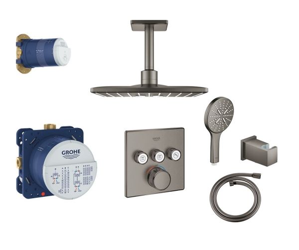 Grohe Grohtherm SmartControl Duschsystem Rainshower 310, Deckenmontage, hard graphite gebürstet