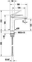 Vorschau: Duravit Tulum Einhebel-Waschtischmischer ohne Zugstangen-Ablaufgarnitur, schwarz, TU1020002046, techn. Zeichnung