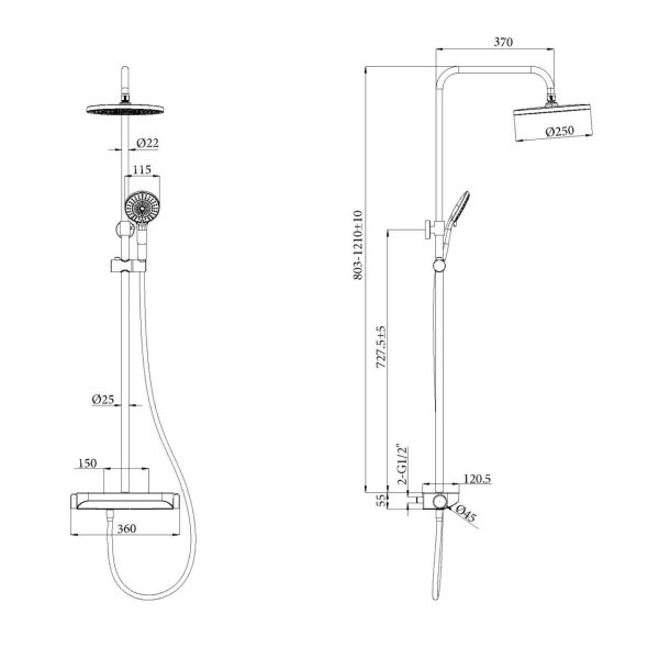 Avenarius Duschsystem mit Thermostatbatterie, höhenverstellbar, chrom