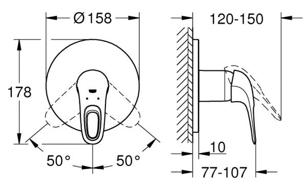 Grohe Eurostyle Einhand-Brausebatterie, offener Hebelgriff, chrom