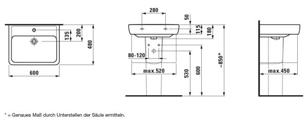 Laufen Pro A Waschtisch mit Überlauf 60x48cm 81895.2